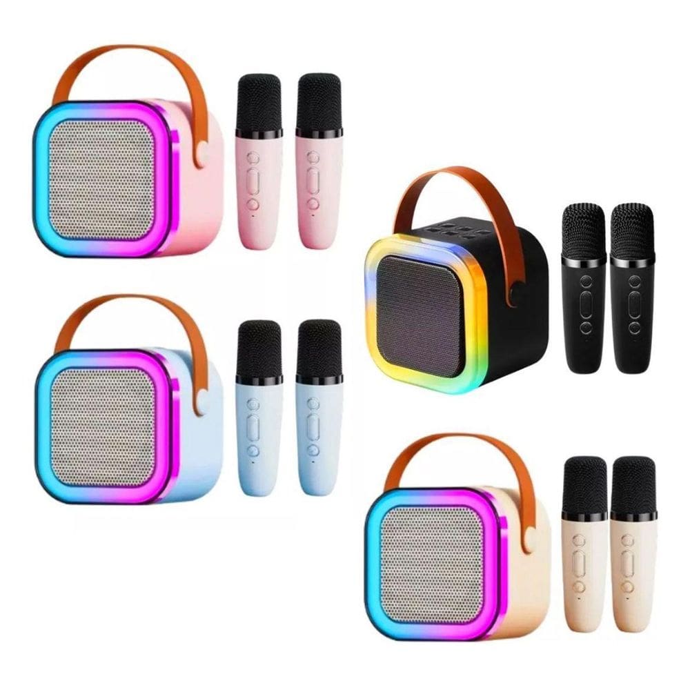 Caixinha Som C/2 Microfone Bluetooth S/ Fio Karaoke Infantil