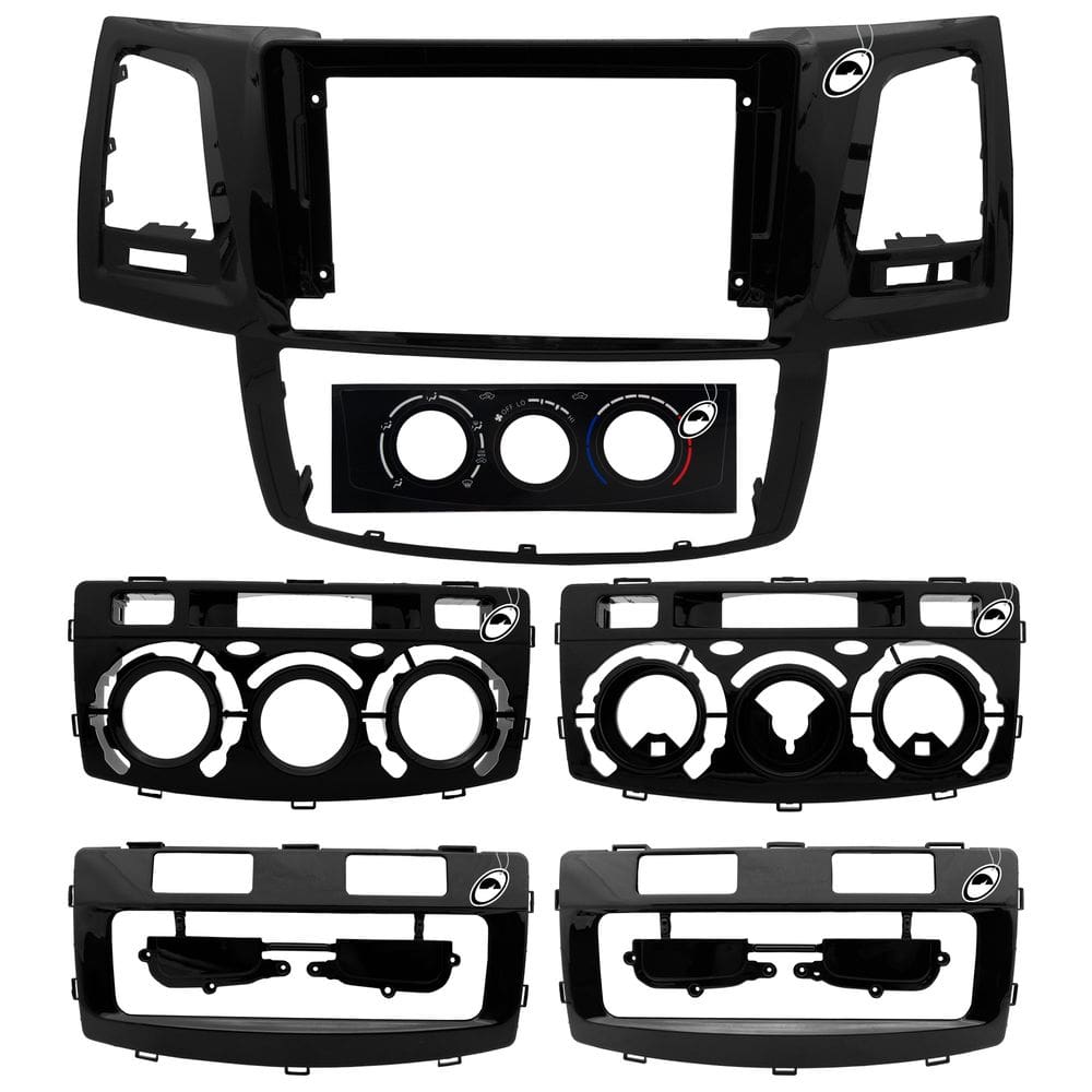 Moldura de Painel 2 Din 9” Hilux e SW4 2005 até 2015 Ar Analógico e Digital Black Piano