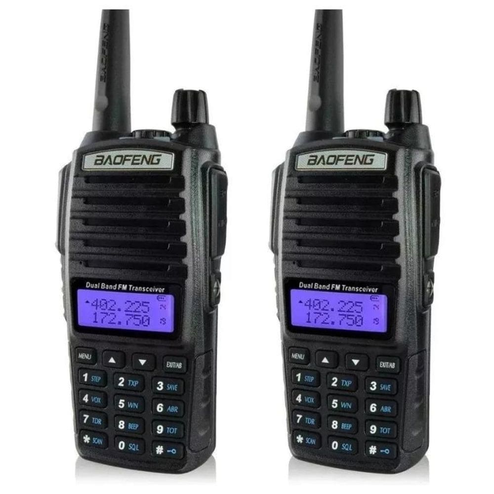 Kit 2 Rádio Ht Comunicador Baofeng Dual Band Uv82 Rádio Fm