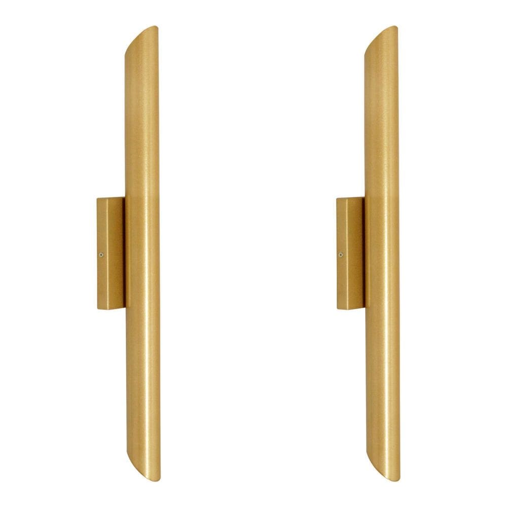 Kit 2 Arandelas Tubo Cilindro 2 Fachos Alumínio Dourado 50Cm