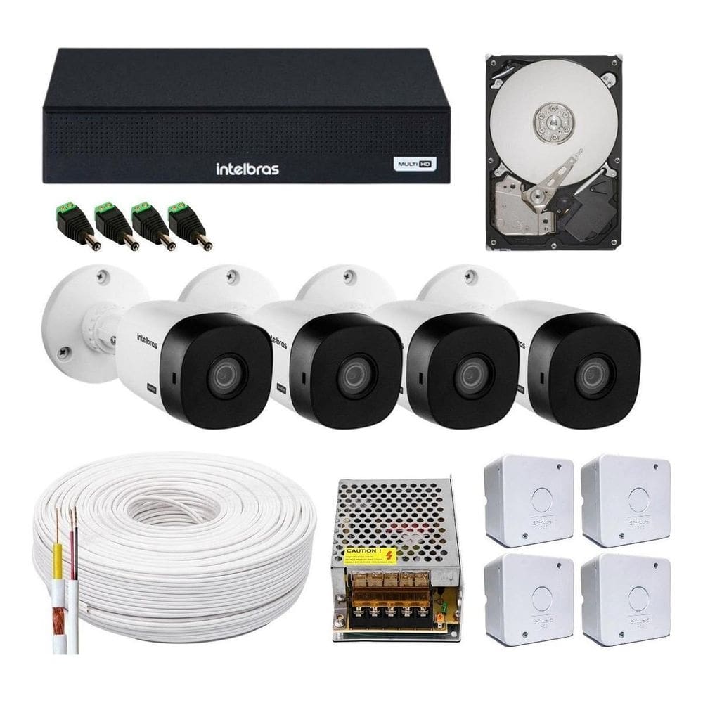 Kit 4 Câmeras Bullet Dvr Intelbras Hd 500G E Sobrepor