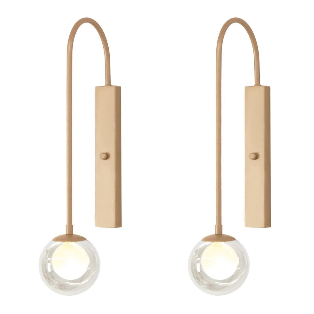 Kit 2 Arandela Parede Globo Duplo Vidro Retangular Champagne