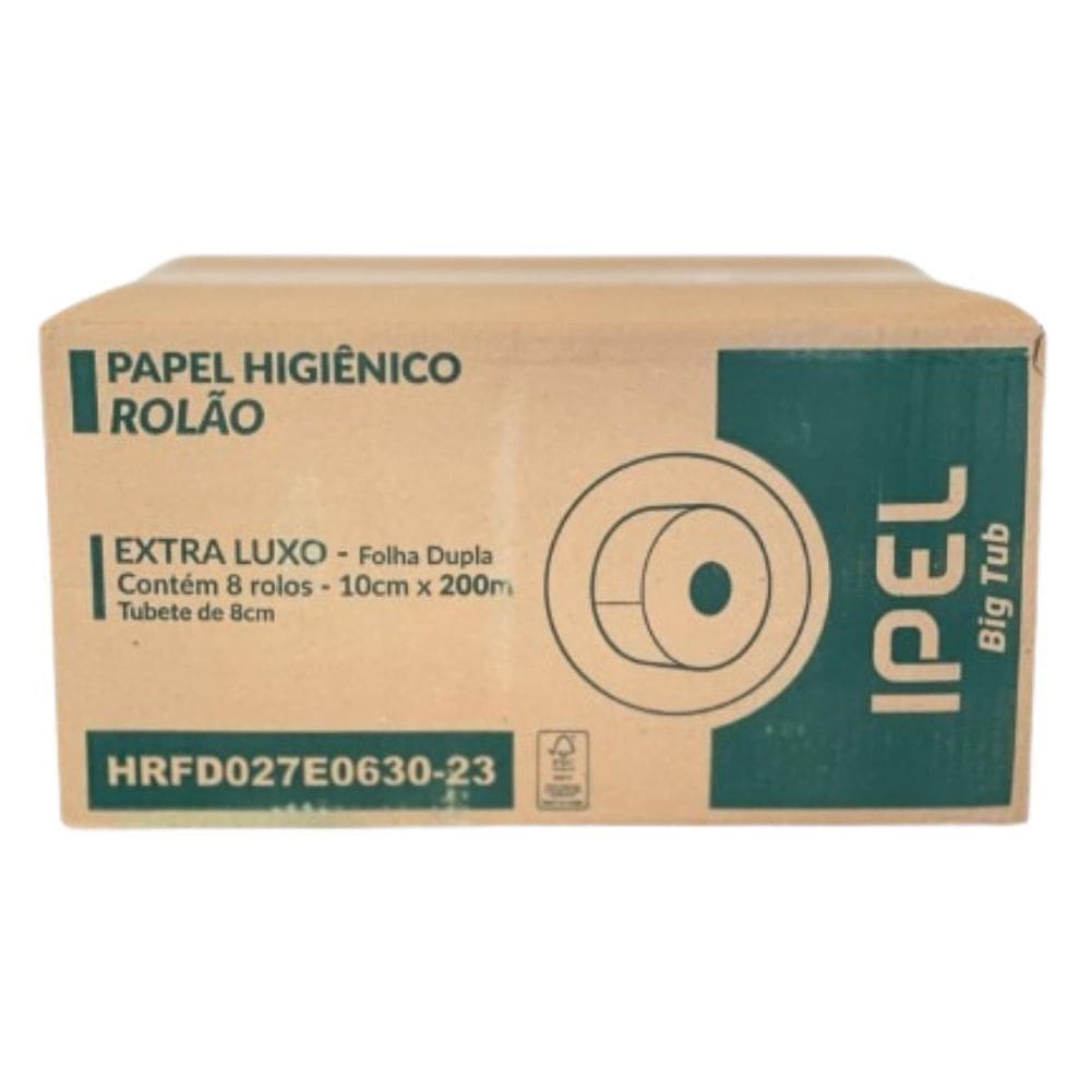 Papel Higiênico Rolão Folha Dupla 10Cmx200M Com 8 Rolos