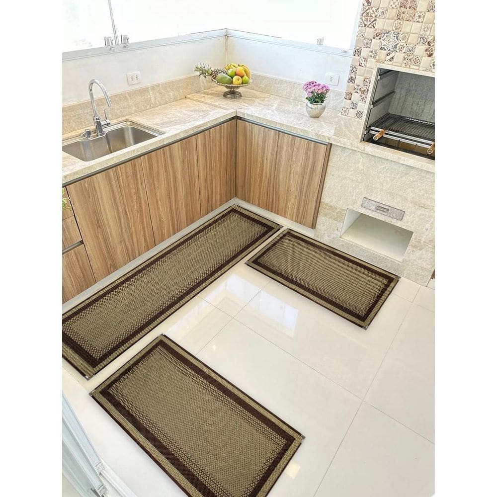 Jogo Tapete Cozinha Kit 3 Peças Sisal Antiderrapante Ks-81