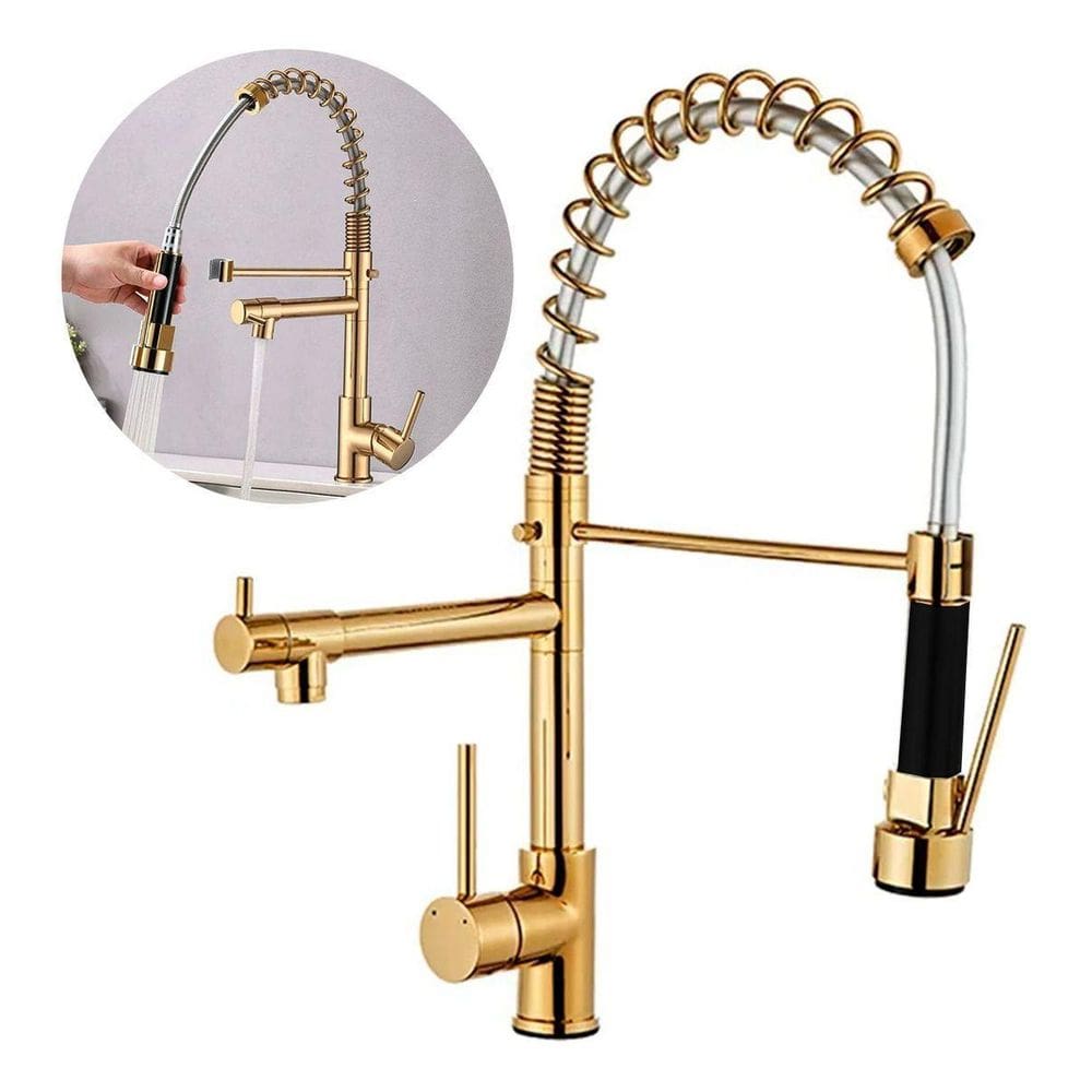 Torneira Gourmet De Cozinha Monocomando Aço Inox Dourada