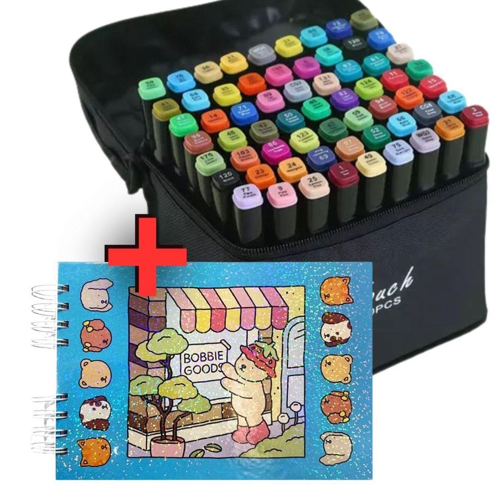 Kit Canetinhas 36 Cores + Caderno Colorir Bobbie Goods