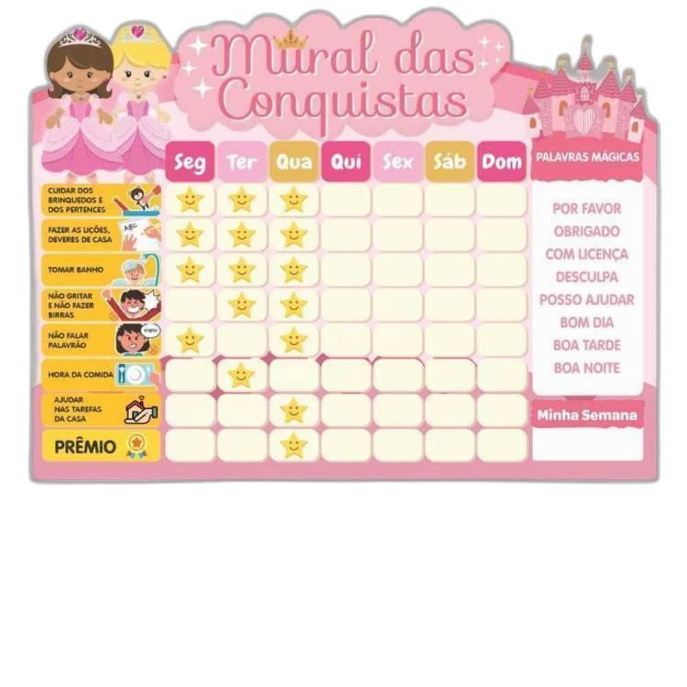 Quadro De Incentivo Rotina De Parede - Princesas Estrelas