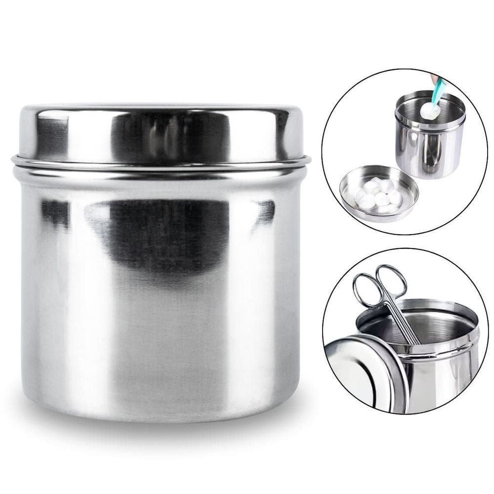 Frasco Armazenamento Aço Inox 8Cm Gaze Algodão Consultório