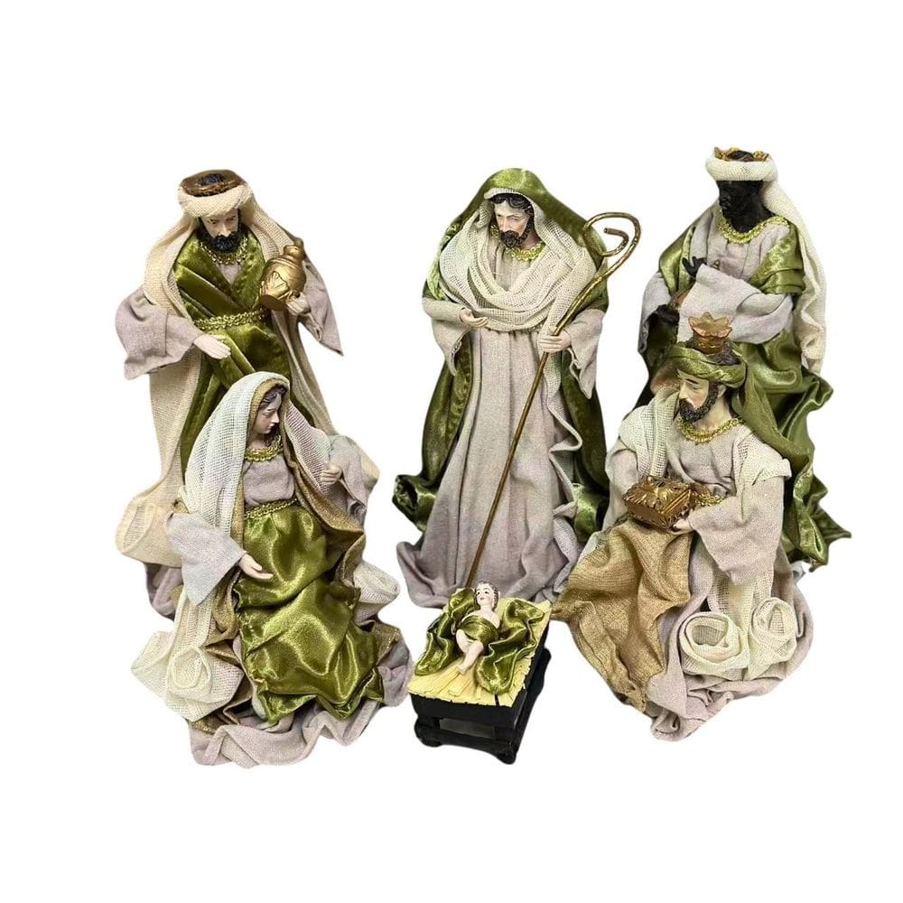 Presépio De Natal Tecido Verde 6Pçs 40Cm