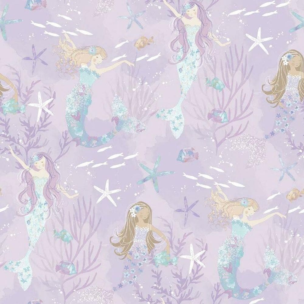 Papel De Parede Sereias G78391 Roxo E Gliter