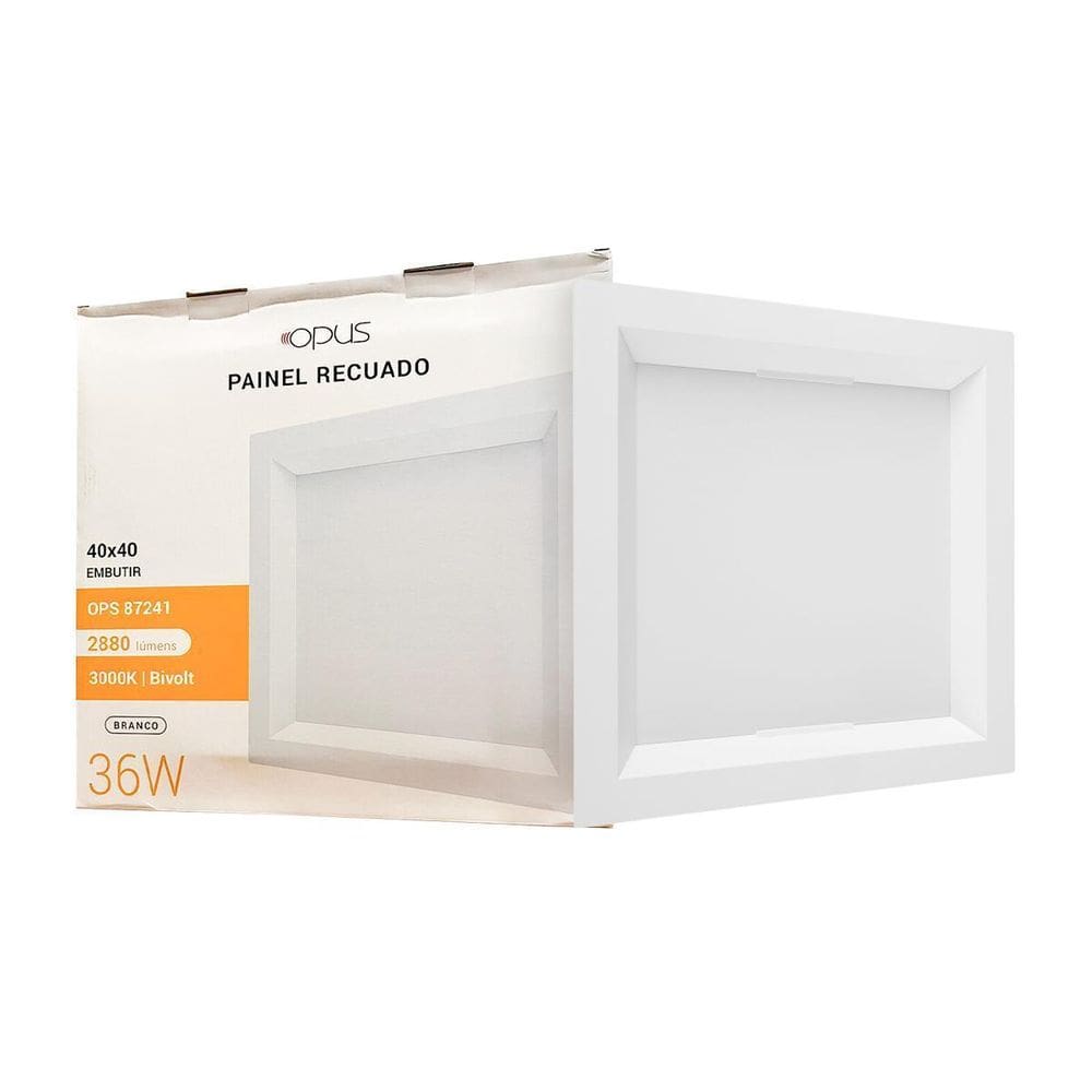 Painel Recuado Led Branco Embutir 36W Quadrado 40Cm Quente