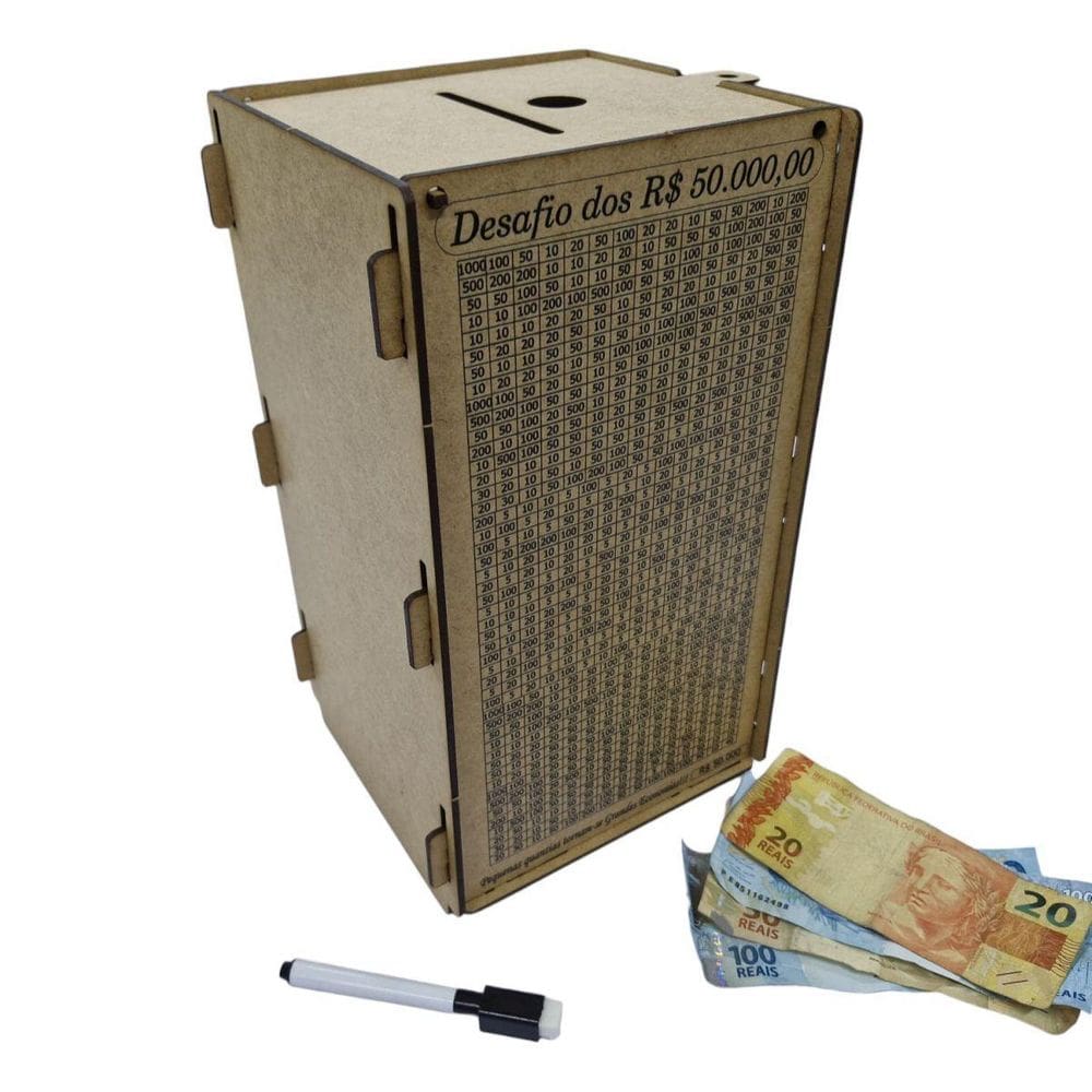Cofre Desafio 50 Mil Guardar Junte Dinheiro Woodbox Torre Na