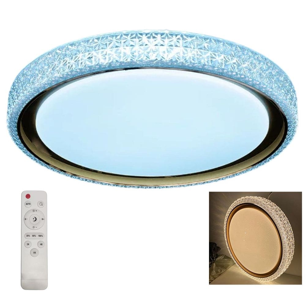 Luminaria Plafon 3 Tons LED Luxo Cristal Controle Sala Quarto Receplao Residencial Comercial Moderno Iluminaçao