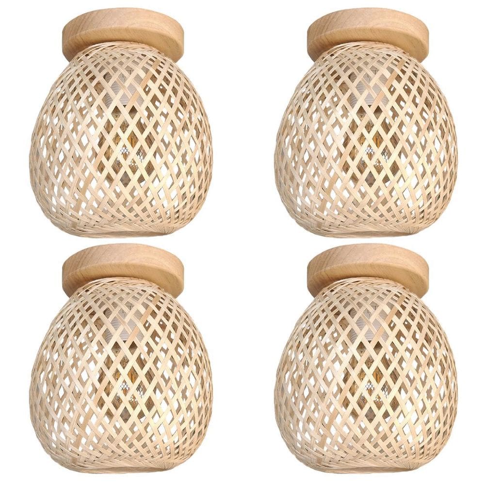 4 Luminaria De Bambu Artesanal Fibra Natural Plafon Nat93