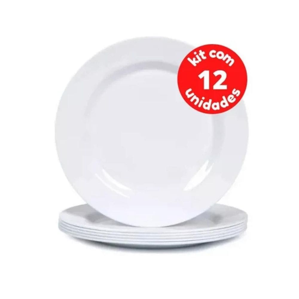 Kit 12 Pratos Fundo Em Melamina Branco 25 Cm Refeição Hotel