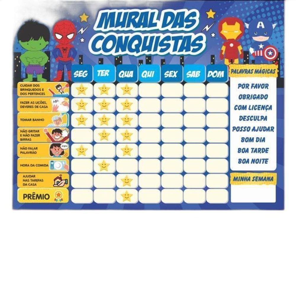 Quadro De Incentivo Rotina De Geladeira - Heróis Estrelas