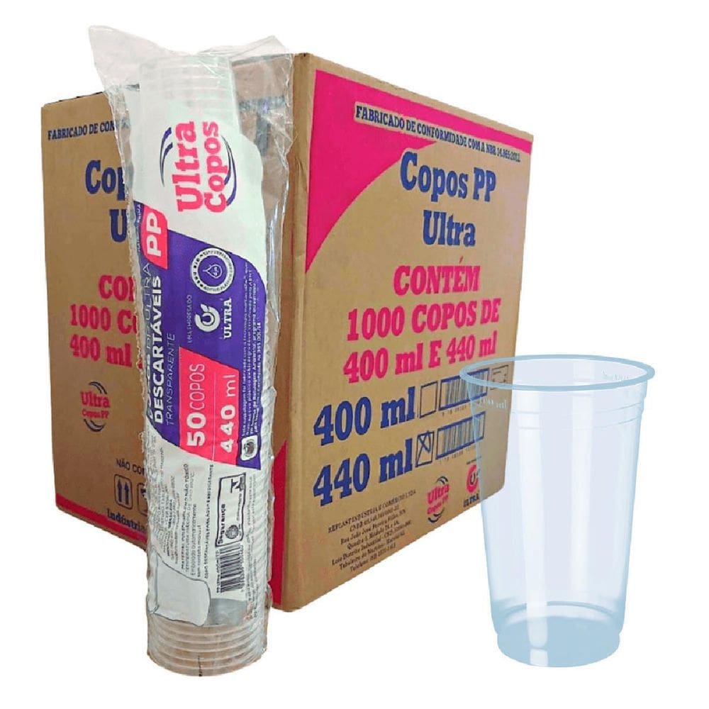 Copo 440Ml Descartável Liso Transparen Plástico Caixa C/1000