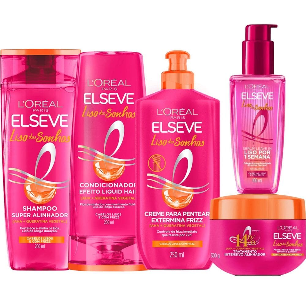 Kit Liso Dos Sonhos Elseve Mascara Alinha Fibra Sérum Loreal