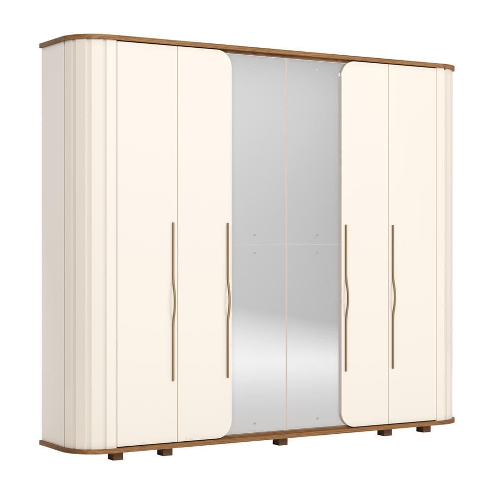 Guarda Roupa Premium Ripado 6 Portas 6 Gav. Off White/Nature