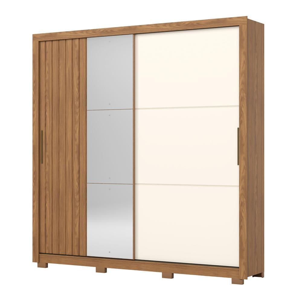 Guarda Roupa Vasti 2 Portas Deslizantes Ripado/Soft 4 Gavetas Nature/Off White