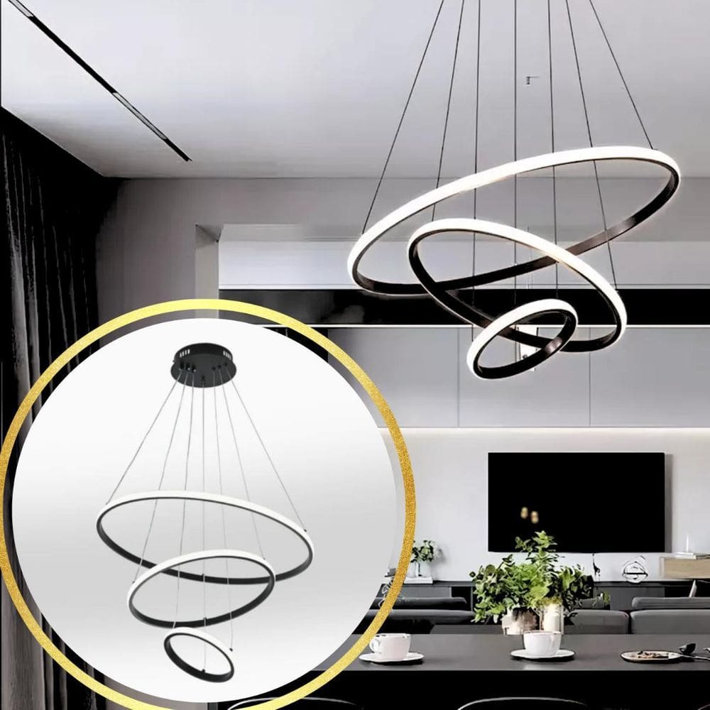 Luminária Led 80 Watts 3 Anéis 115Cm Altura Ajustável Lustre