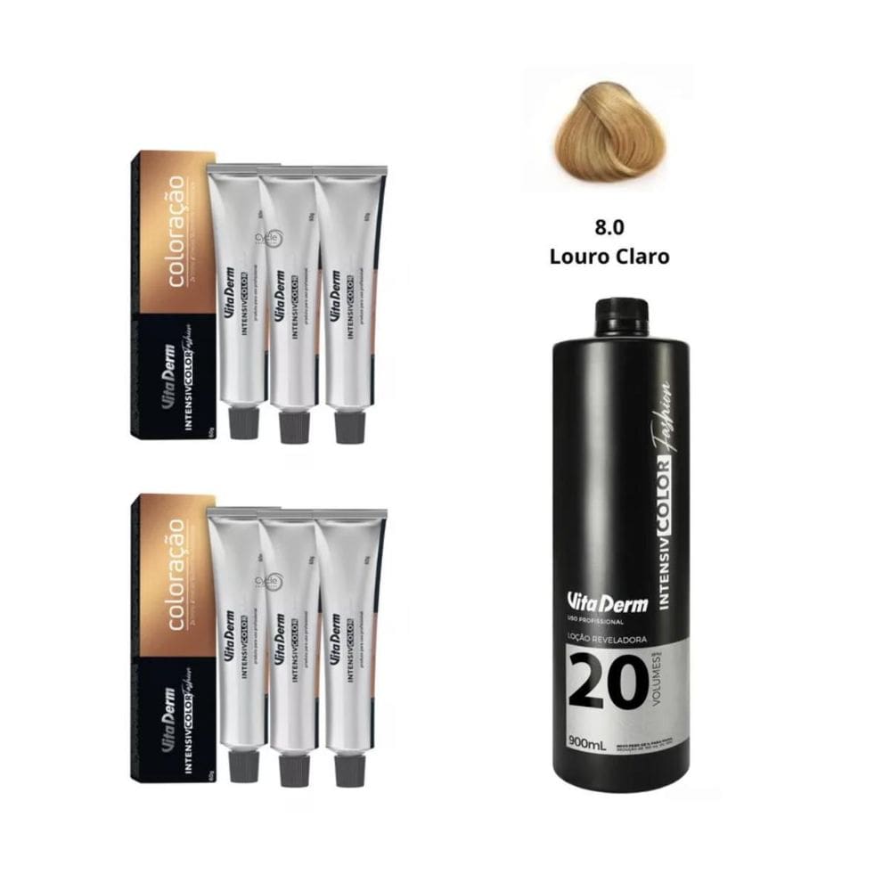 6 Unidades Coloração Vita Derm 8.0 + 1 Ox 20 Vol 900Ml