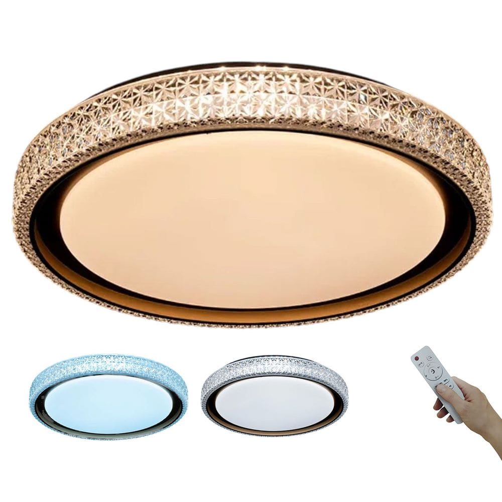 Luminaria Plafon LED 3 Tons Luxo Cristal Controle Remoto Iluminaçao Casa Trabalho Residencial Comercial Moderno