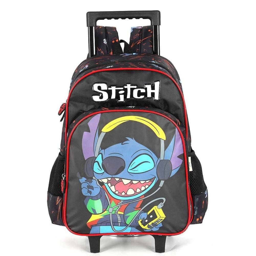 Mochila de Rodinhas Luxcel Com Alça Stitch Crazy Preto