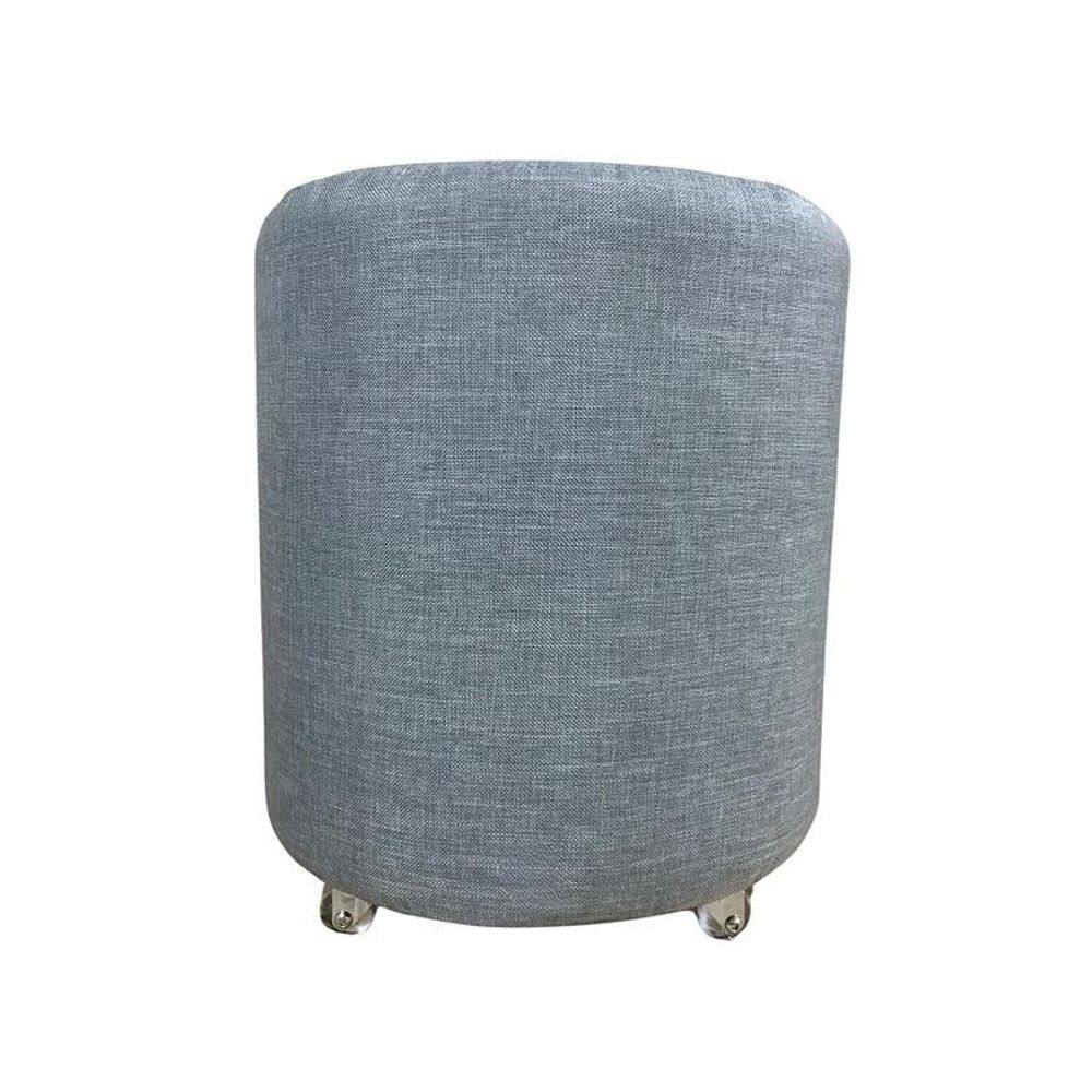 Puff Redondo Não É Segredo Linho Cinza Rodinha 40X45