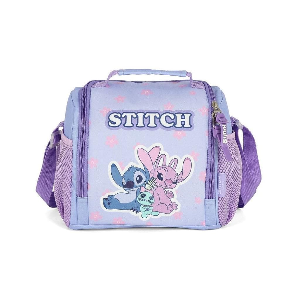 Lancheira Escolar Luxcel Stitch Flores Roxo