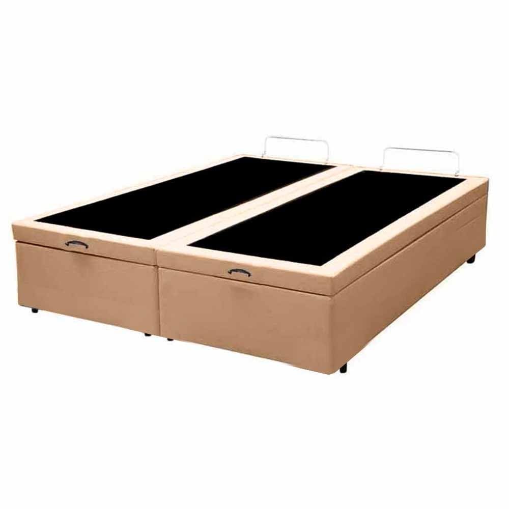 Cama Box Bau Bipartido Casal Bege Sintetico Premium 47x138x188 - FA Elegante