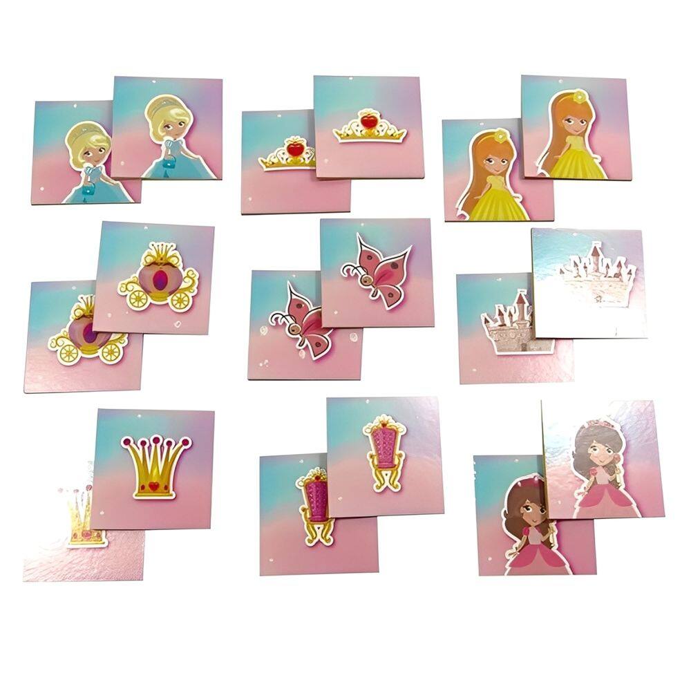 Jogo da Memória Princesa em MDF 40 Peças Colorido e Divertido