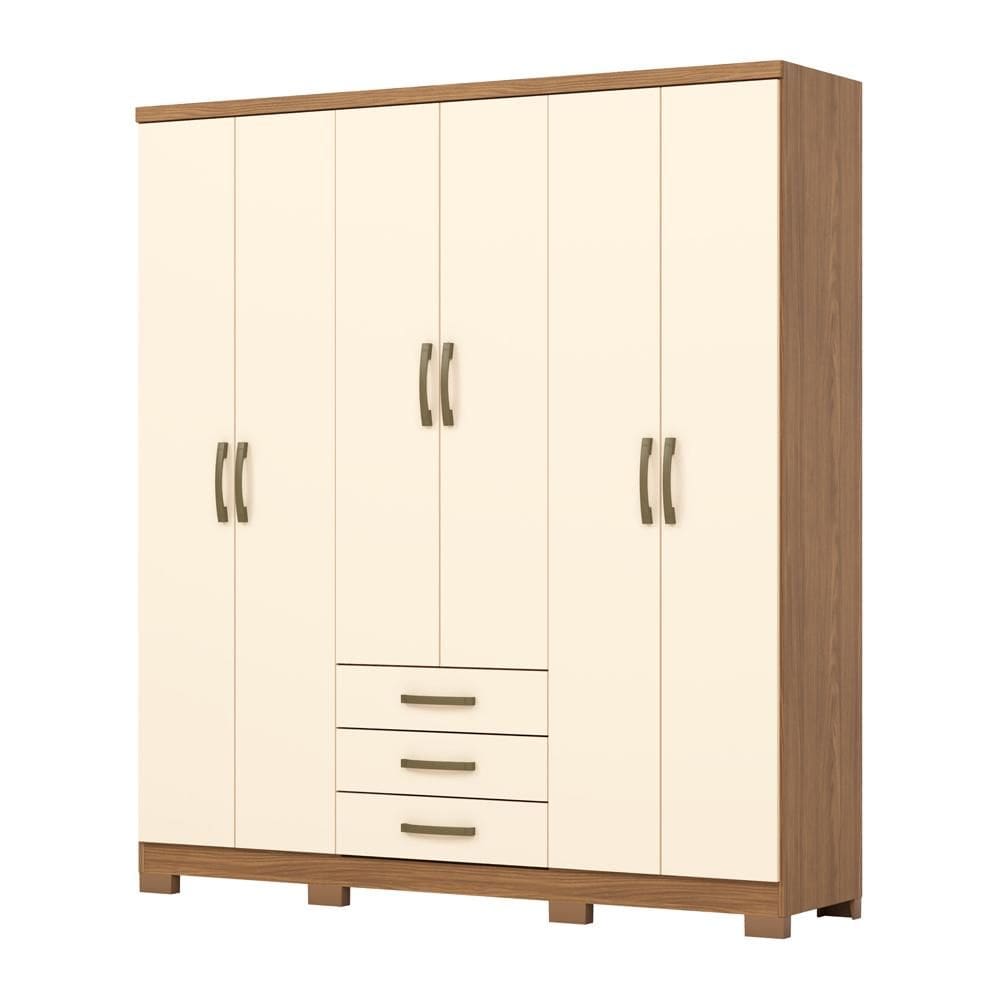 Guarda Roupa 6 portas e 3 Gavetas Caju Nature/Off White