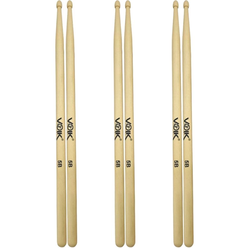 Kit 3 Pares de Baquetas Ponta de Madeira Maple Voik 5B