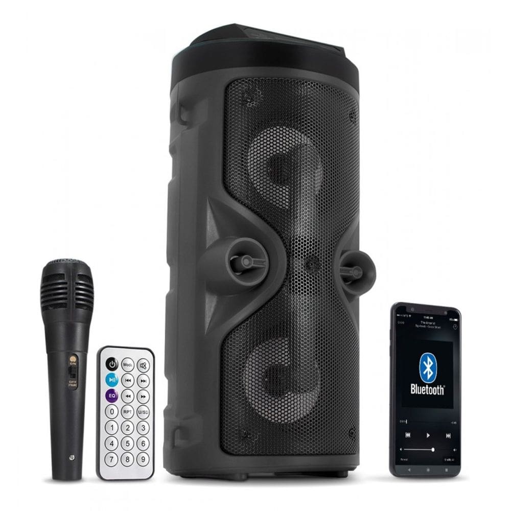 Caixa som Karaoke com 1 Microfone, Karaoke Profissional com Controle Remoto, Luzes LED, Suporte para Cartão TF/USB/AUX, FM, REC, TWS para Festas