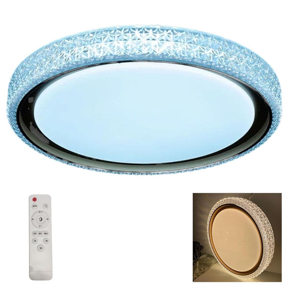 Luminaria Plafon 3 Tons LED Luxo Cristal Controle Remoto Comercial Residencial Moderno Loja Casa Trabalho