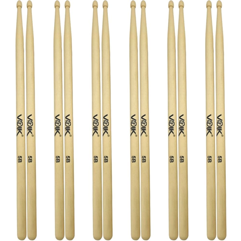Kit 6 Pares de Baquetas Ponta de Madeira Maple Voik 5B