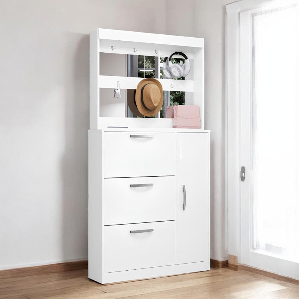 Sapateira com Espelheira Porta-Objetos Randi Branca