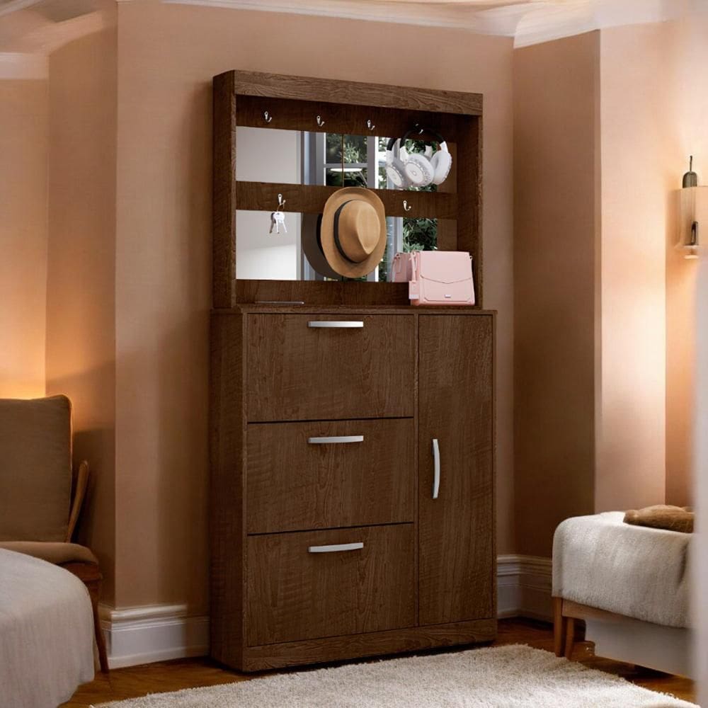 Sapateira com Espelheira Porta-Objetos Randi Malbec