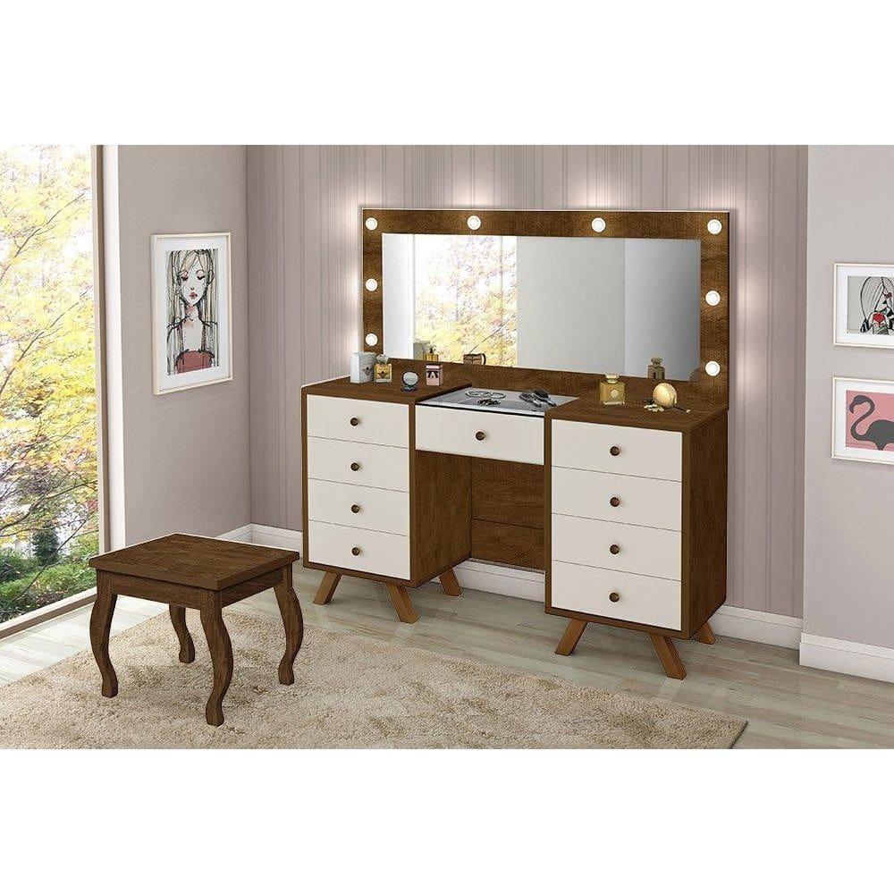 Penteadeira com Espelho e Banqueta Mila Malbec e Off White
