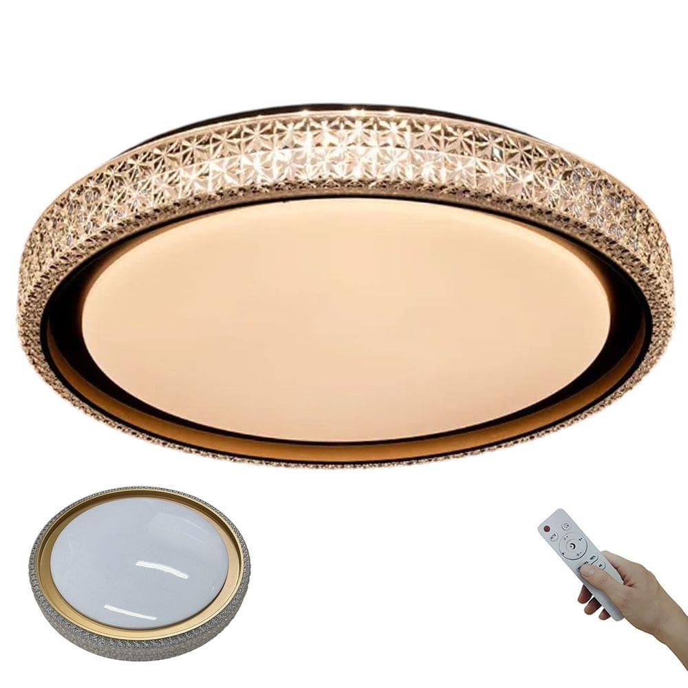 Luminaria Plafon 3 Tons LED Cristal Luxo Moderno Controle Remoto Residencial Comercial Iluminaçao Ambiente