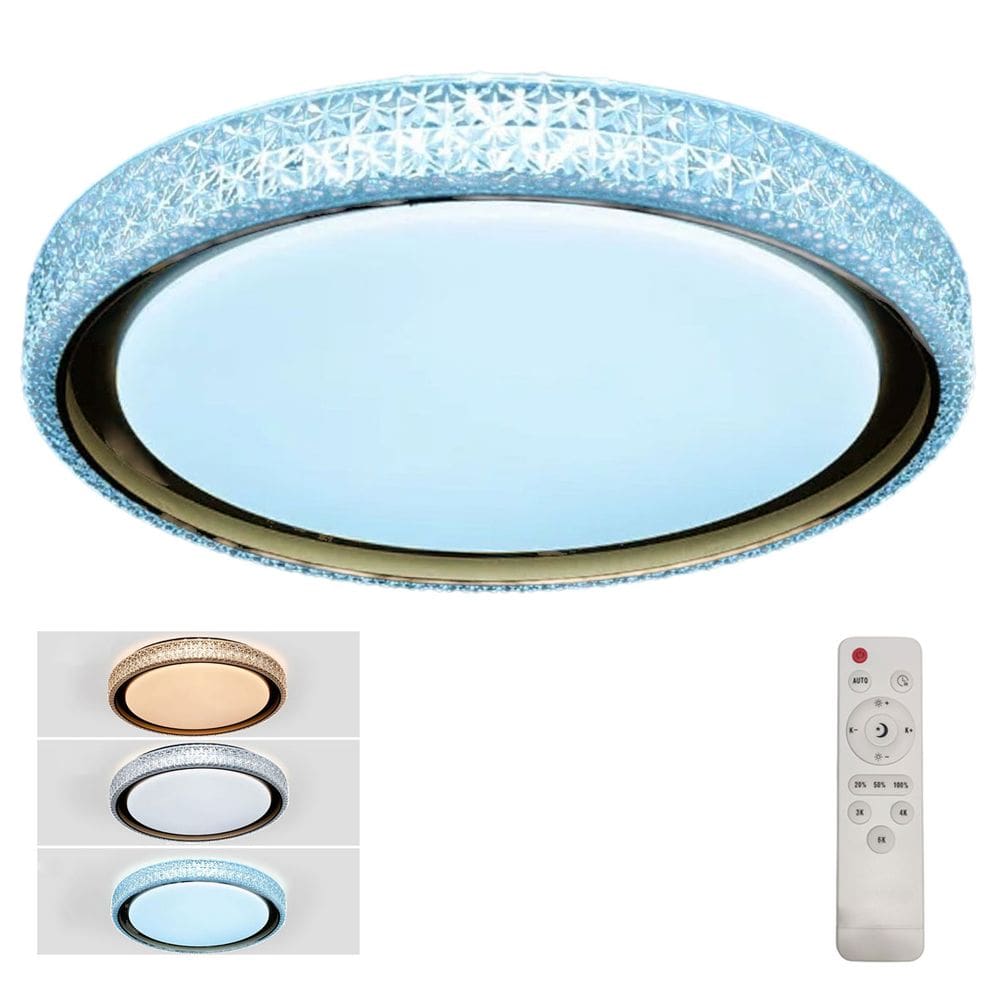Luminaria Plafon 3 Tons LED Luxo Cristal Controle Remoto Casa Trabalho Iluminaçao Moderno Residencial Comercial