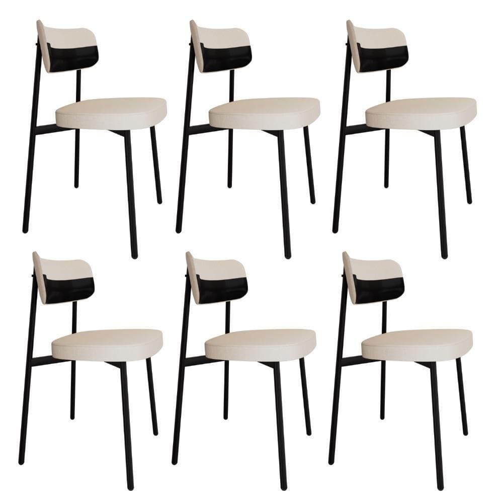 Conjunto 6 Cadeiras De Jantar Alloa Corriente Palha- Courino Preto - Est. Preta