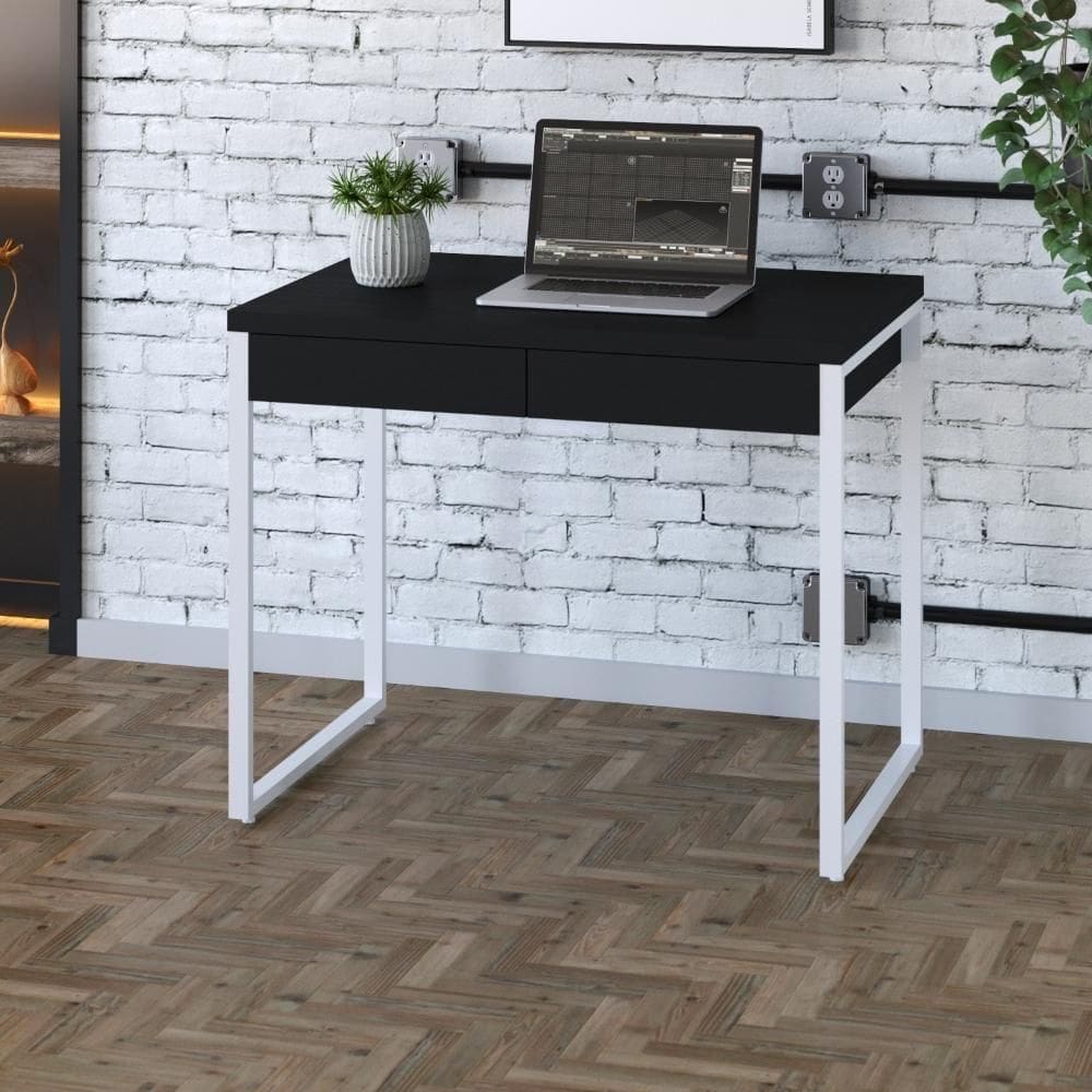 Mesa Office 90x60x75cm C/02 Gavetas Kuadra Preto ônix -