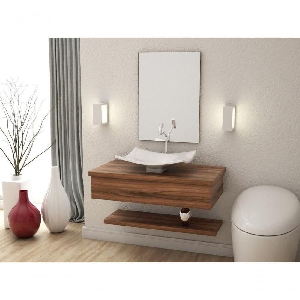 Conjunto Bancada Com Cuba F44 Prateleira E Espelheira Metrópole 806 Carvalho Dark Nogal