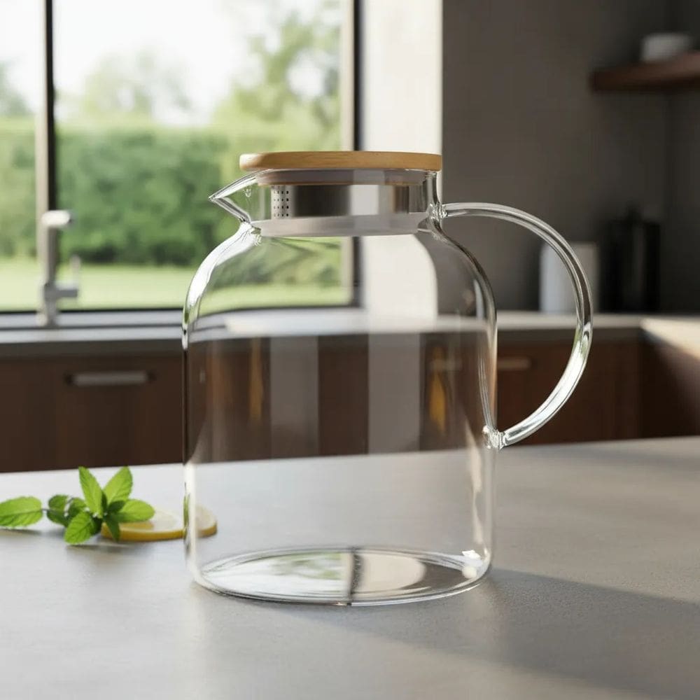Jarra Clivia de vidro borossilicato com tampa de bambu 1500ml