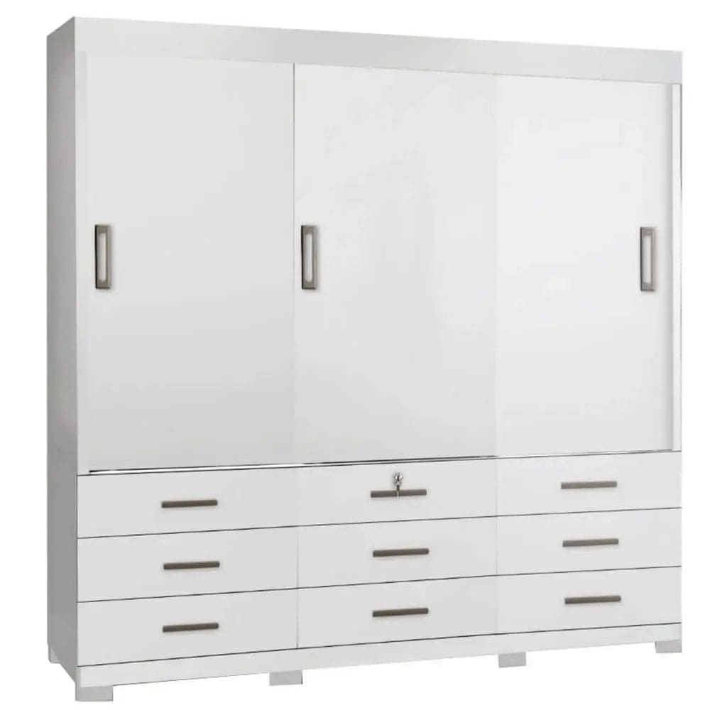 Guarda Roupa Itapema SEM Espelho Casal 3 Portas de Correr e 9 Gavetas Rud Rack Cor Branco