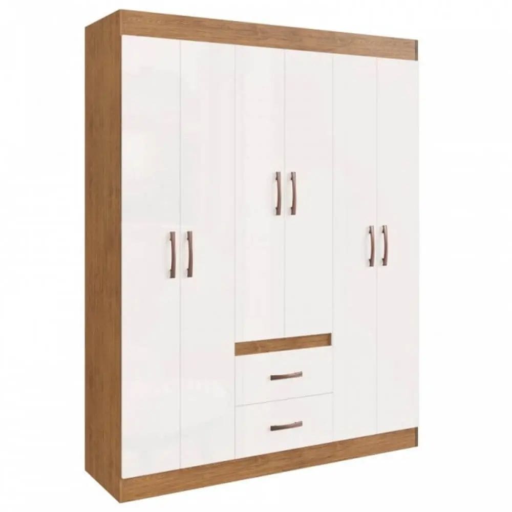 Guarda Roupa Montevideu Casal 6 Portas 2 Gavetas Doripel Cor Off White Nogueira