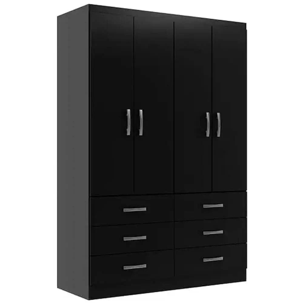 Guarda Roupa Treviso Evidencia Solteiro 4 Portas 6 Gavetas Cor Preto