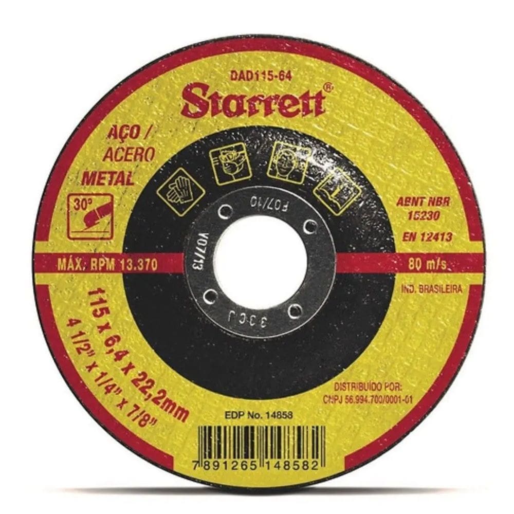 Disco De Corte Desbaste 115mm(4.1/2”) X 22,2mm G1910 Gamma